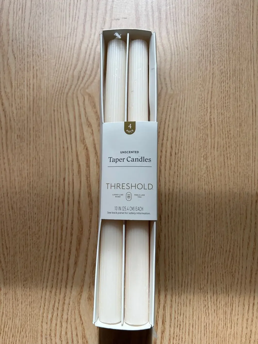 New Threshold 4pk Taper Candles Unscented Up to 6hrs Burn Time Cream size 10”
